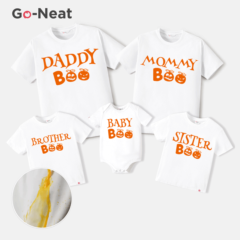 Go-Neat Water Repellent and Stain Resistant Halloween Family Matching Pumpkin & Letter Print Short-sleeve Tee