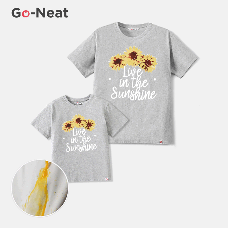 Go-Neat Water Repellent and Stain Resistant Mommy and Me Sunflower & Letter Print Short-sleeve Tee