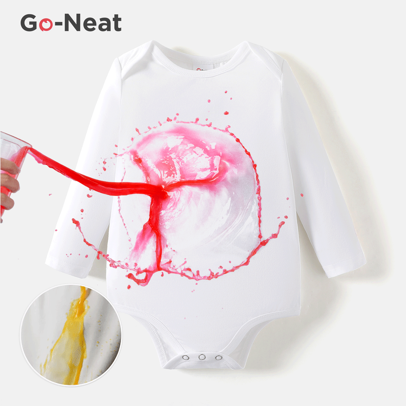[0M--24M]Go-Neat Water Repellent and Stain Resistant Baby Boy/Girl Solid Long-sleeve Romper White