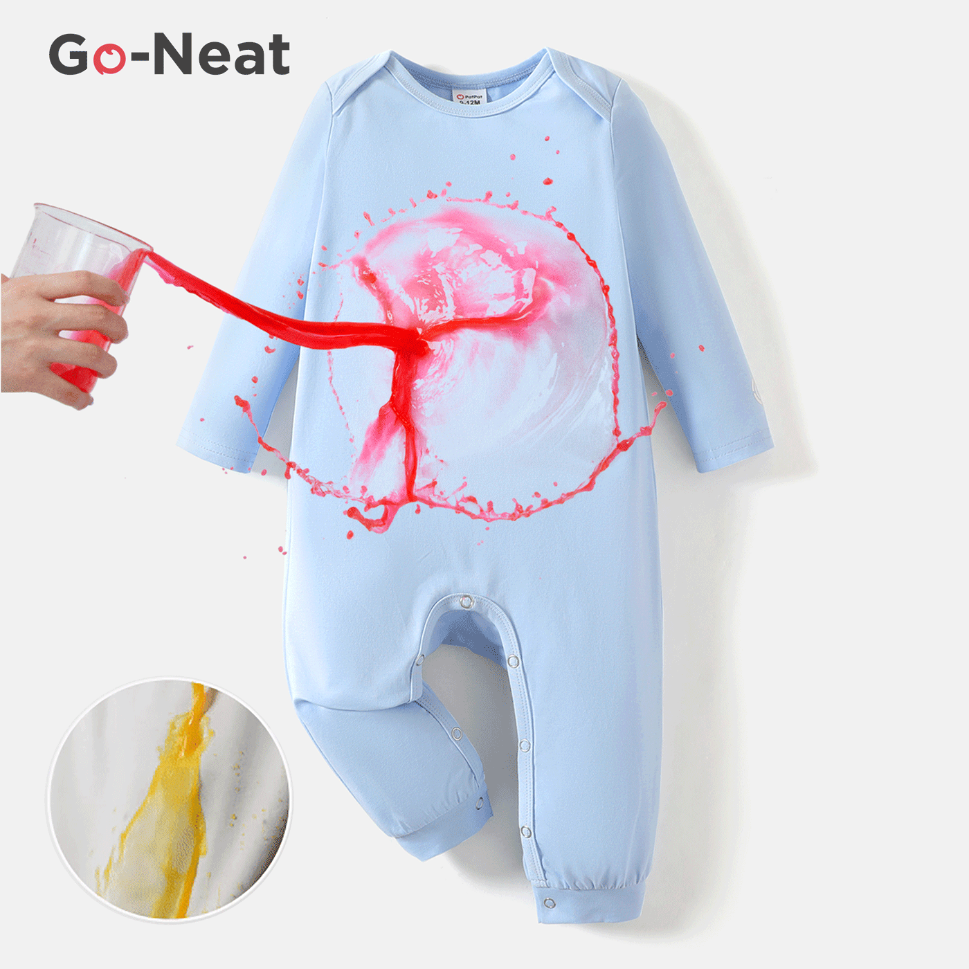[0M--24M]Go-Neat Water Repellent And Stain Resistant Baby Boy/Girl Solid Long-sleeve Jumpsuit
