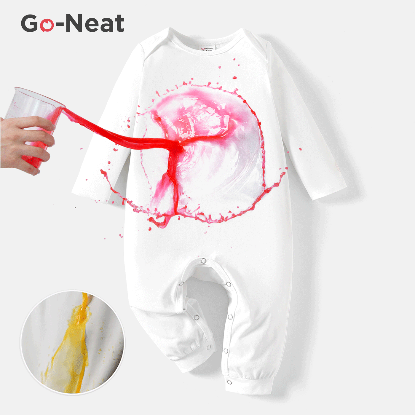 [0M--24M]Go-Neat Water Repellent and Stain Resistant Baby Boy/Girl Solid Long-sleeve Jumpsuit