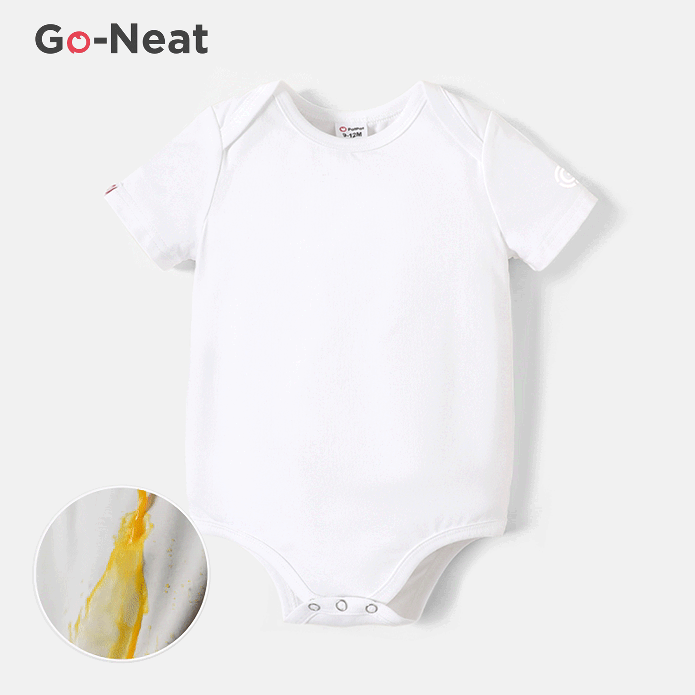 [0M-24M] Go-Neat Water Repellent and Stain Resistant Baby Boy/Girl Solid Short-sleeve Romper White