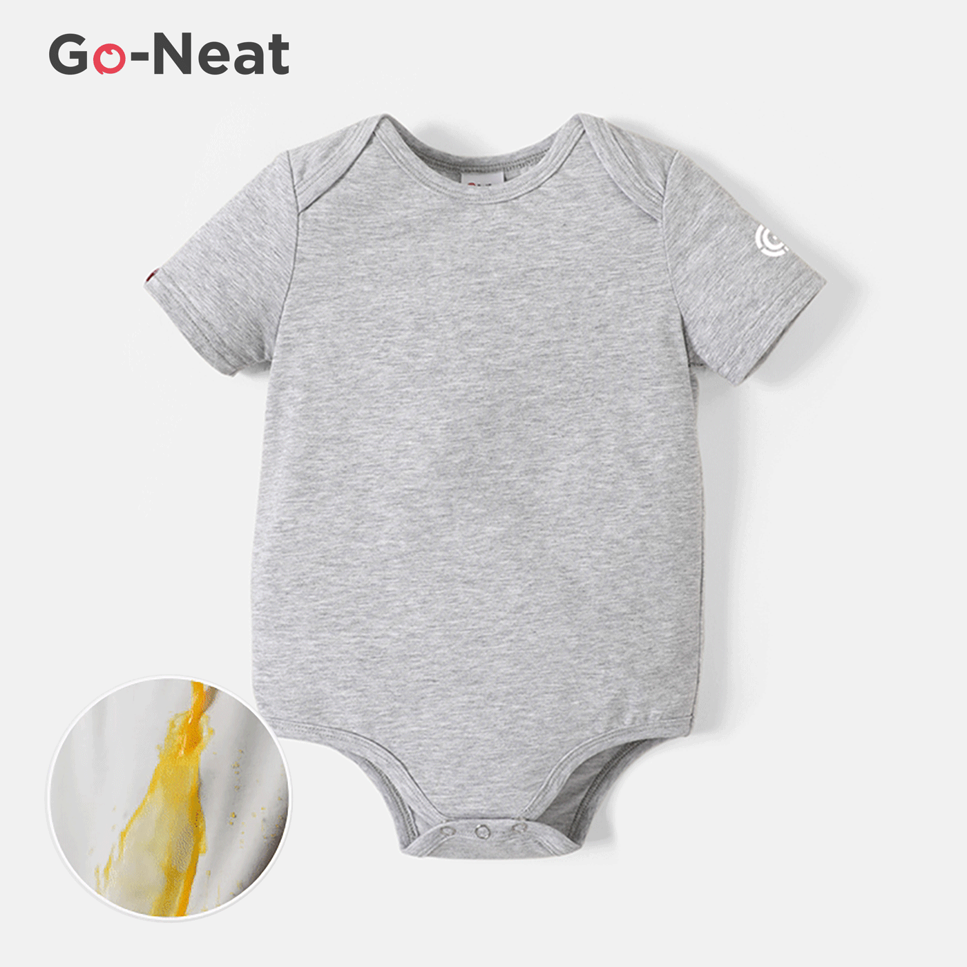 [0M-24M] Go-Neat Water Repellent And Stain Resistant Baby Boy/Girl Solid Short-sleeve Romper