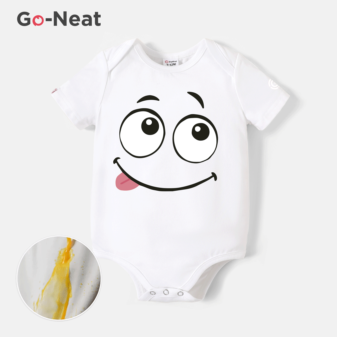 [0M-24M] Go-Neat Water Repellent and Stain Resistant Baby Boy Graphic Print Short-sleeve Romper White