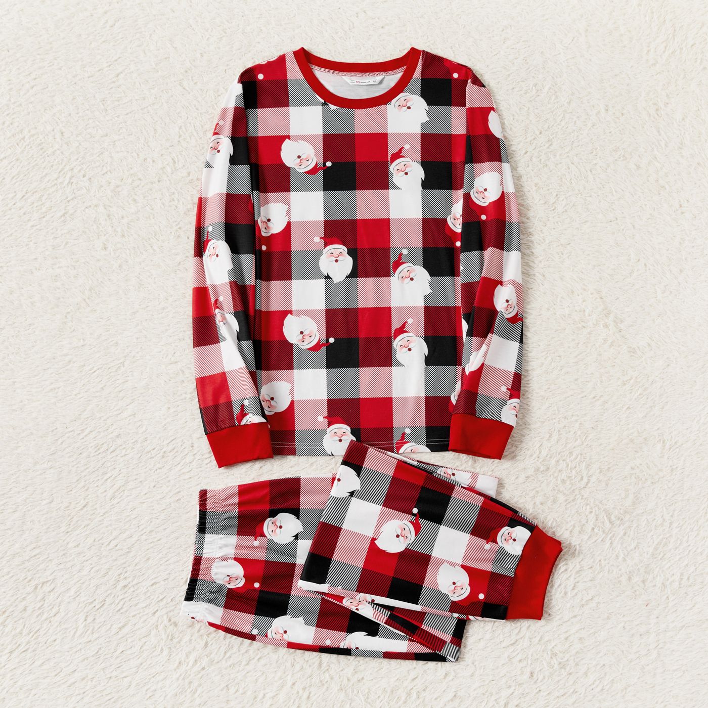 Christmas Family Matching Allover Santa Print Red Plaid Long-sleeve Pajamas Sets (Flame Resistant)