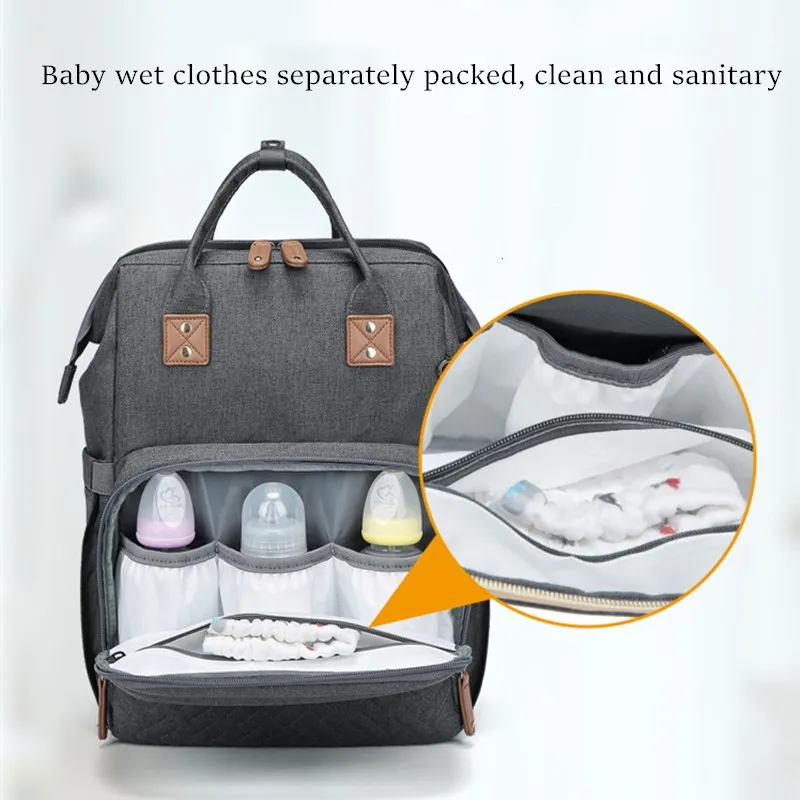 Folding Bed Diaper Bag Backpack Portable Large Capacity Maternity Mommy Bag with Detachable Pacifier Bag and Diapers Changing Pad Color-B big image 1