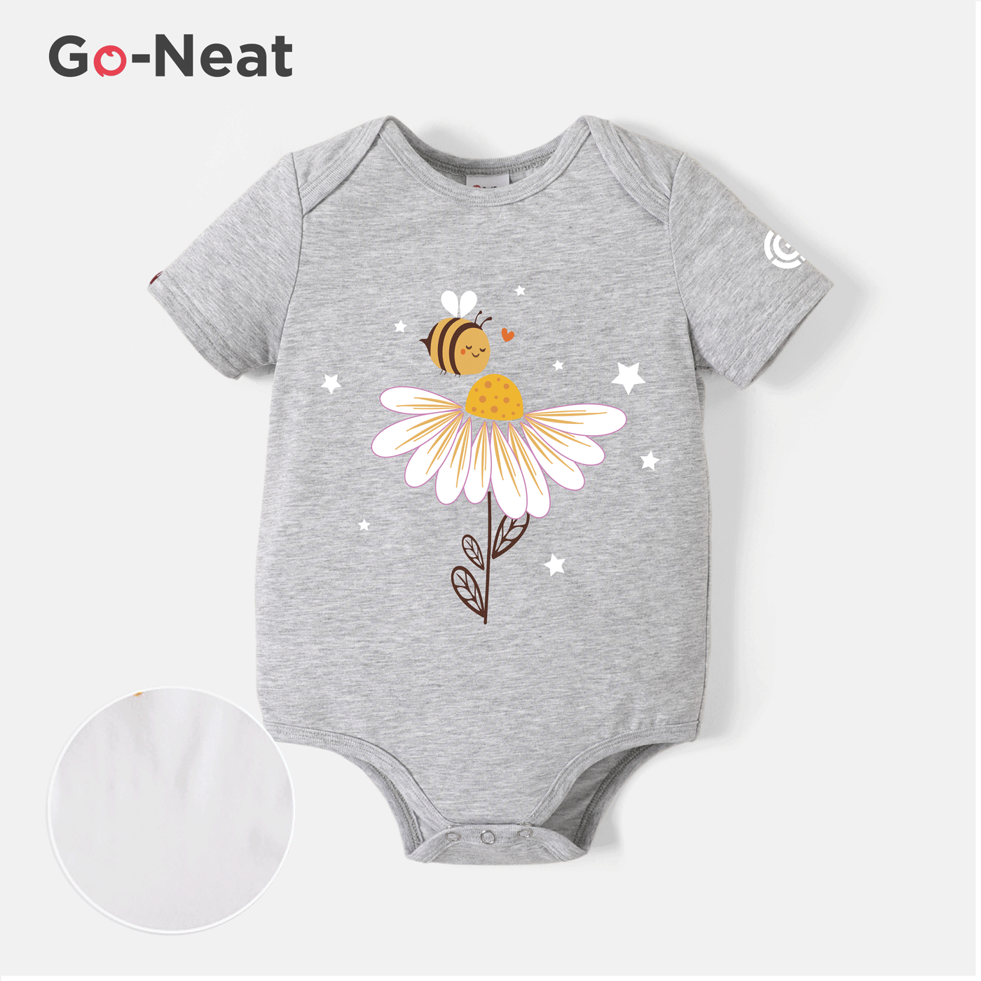 [0M-24M] Go-Neat Water Repellent And Stain Resistant Baby Girl Bee & Floral Print Short-sleeve Romper