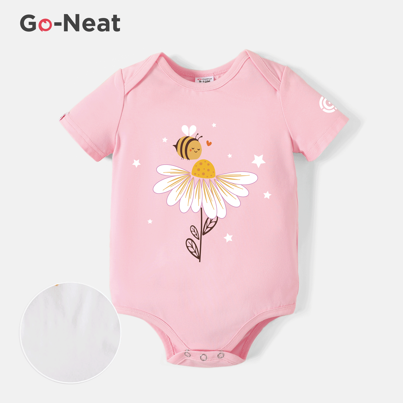 [0M-24M] Go-Neat Water Repellent and Stain Resistant Baby Girl Bee & Floral Print Short-sleeve Romper
