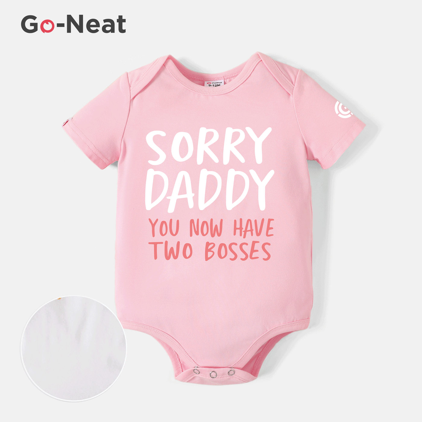 [0M-24M] Go-Neat Water Repellent and Stain Resistant Baby Boy/Girl Letter Print Short-sleeve Romper Light Pink