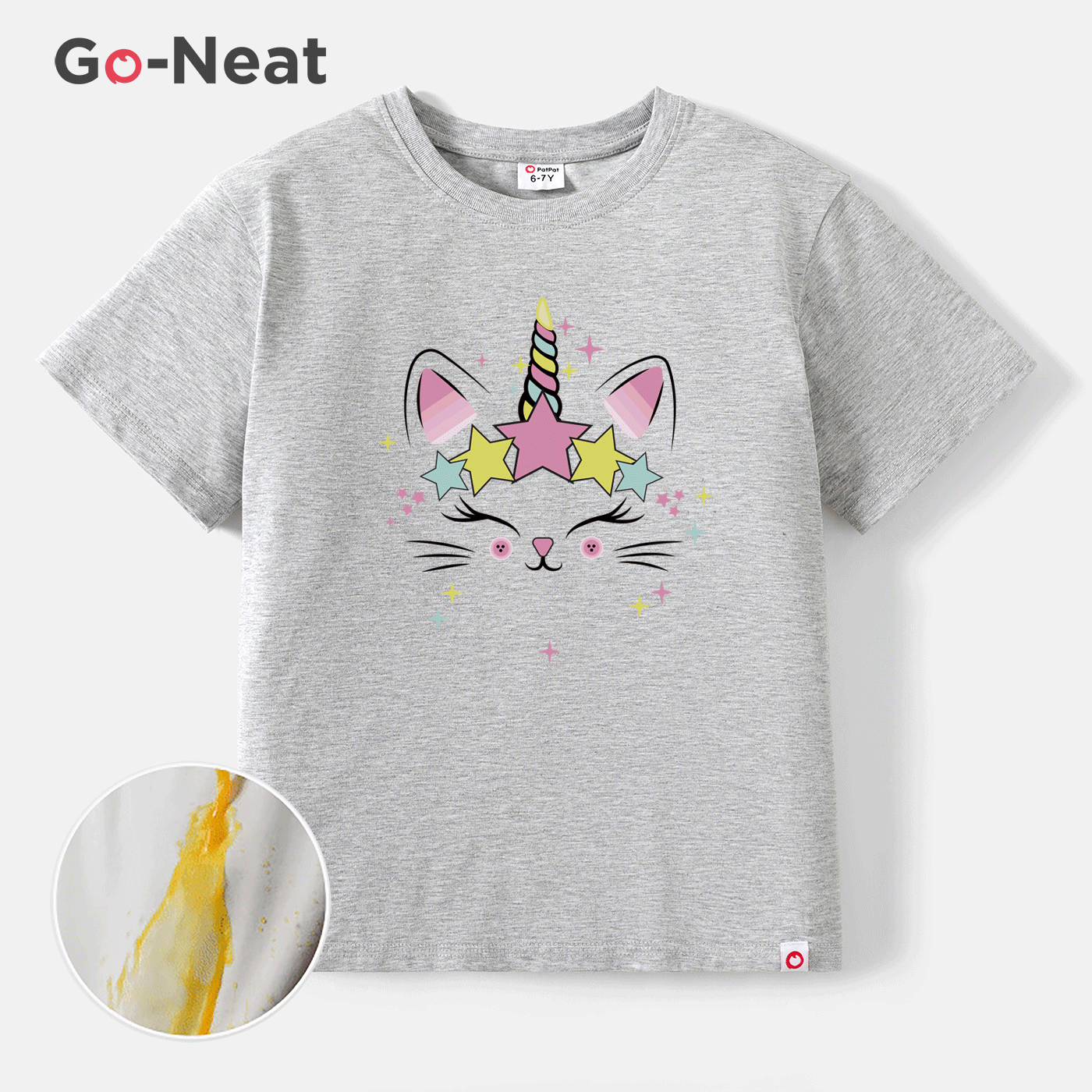 

[2Y-6Y] Go-Neat Water Repellent and Stain Resistant Toddler Girl Animal Unicorn Print Short-sleeve White Tee