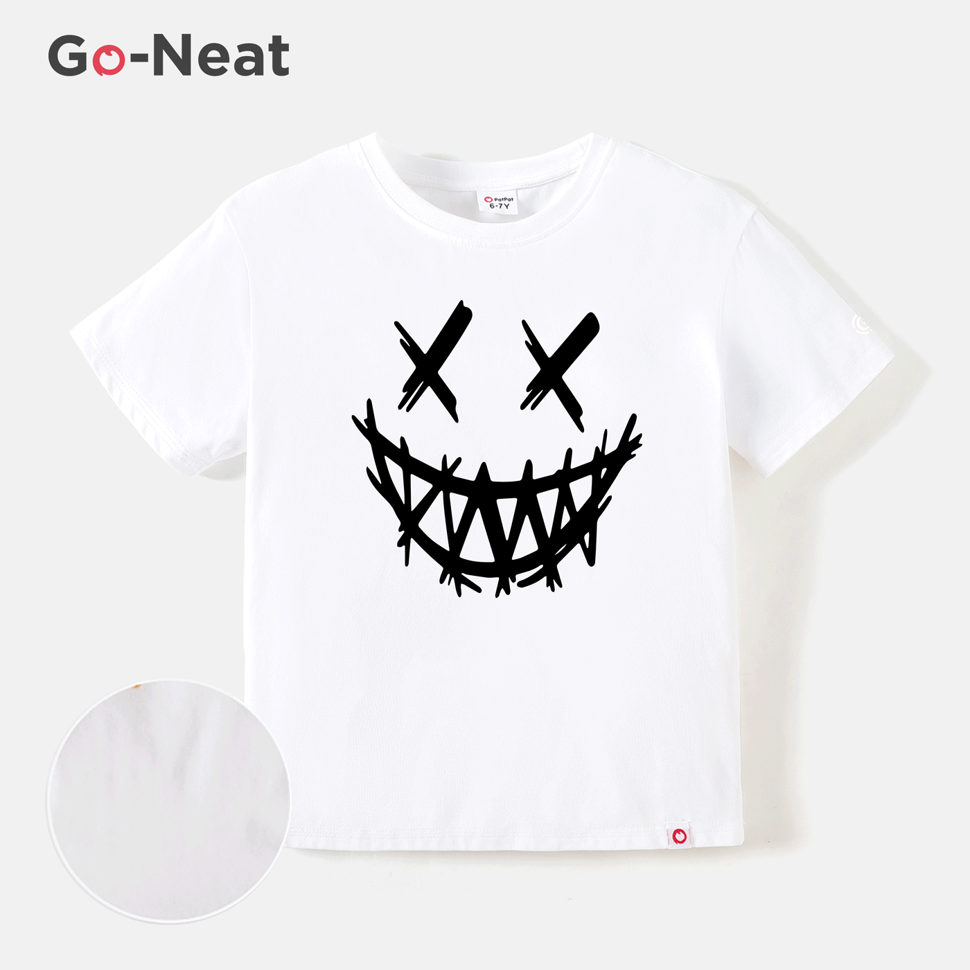 [4Y-14Y] Go-Neat Water Repellent and Stain Resistant Kid Boy Face Graphic Print Short-sleeve White Tee White