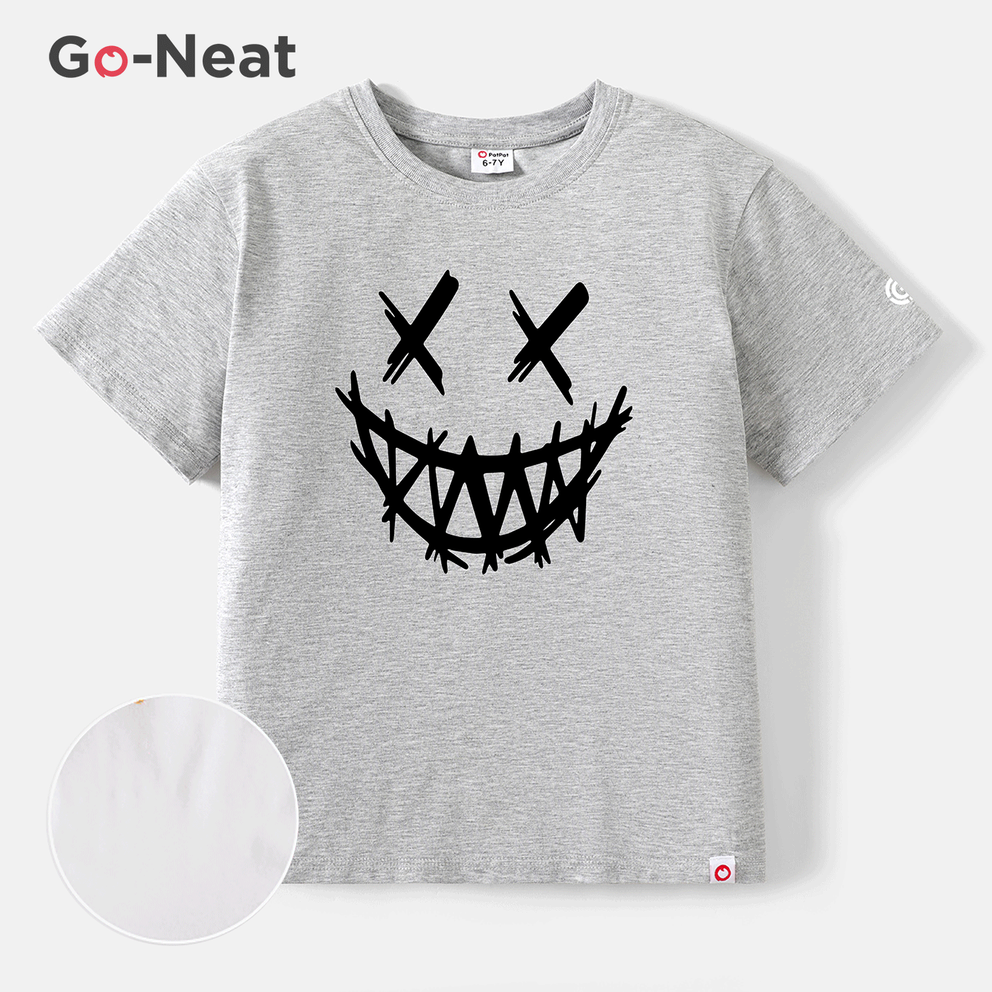 [4Y-14Y] Go-Neat Water Repellent and Stain Resistant Kid Boy Face Graphic Print Short-sleeve White T