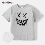 [4Y-14Y] Go-Neat Water Repellent and Stain Resistant Kid Boy Face Graphic Print Short-sleeve White Tee Grey