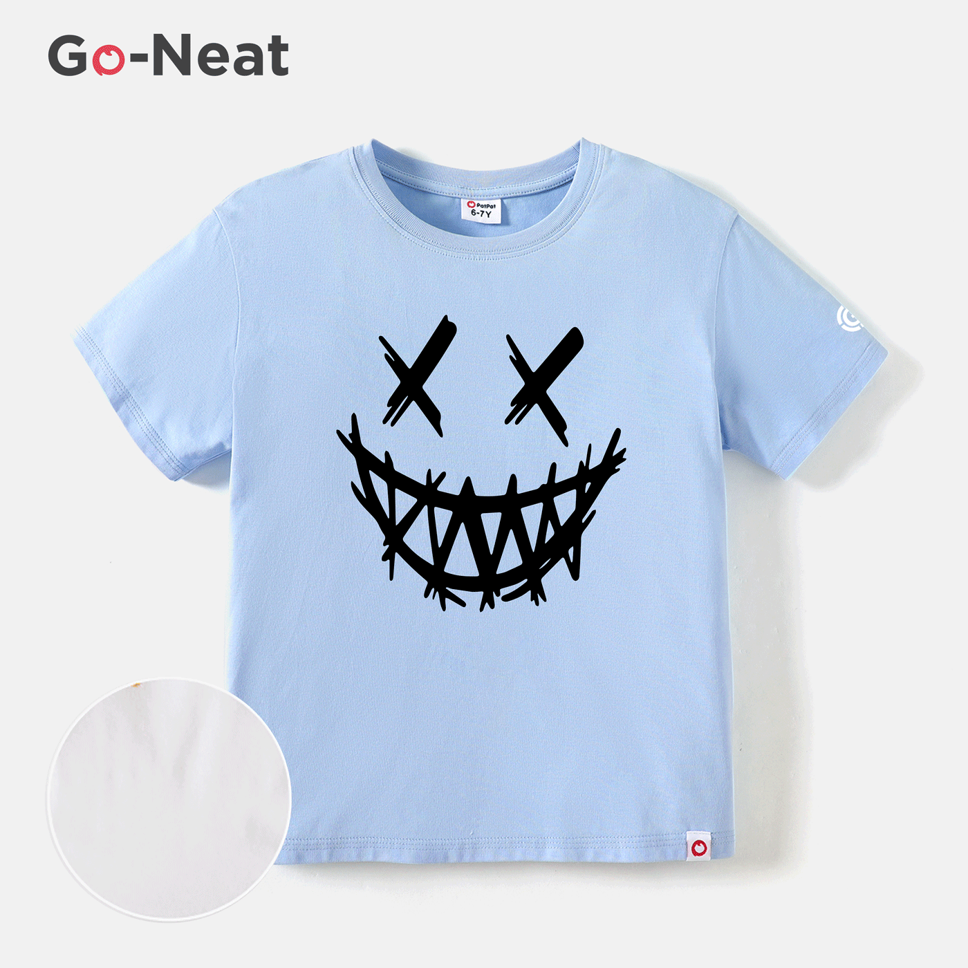 [4Y-14Y] Go-Neat Water Repellent and Stain Resistant Kid Boy Face Graphic Print Short-sleeve White Tee  image 1