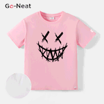 [4Y-14Y] Go-Neat Water Repellent and Stain Resistant Kid Boy Face Graphic Print Short-sleeve White Tee Pink