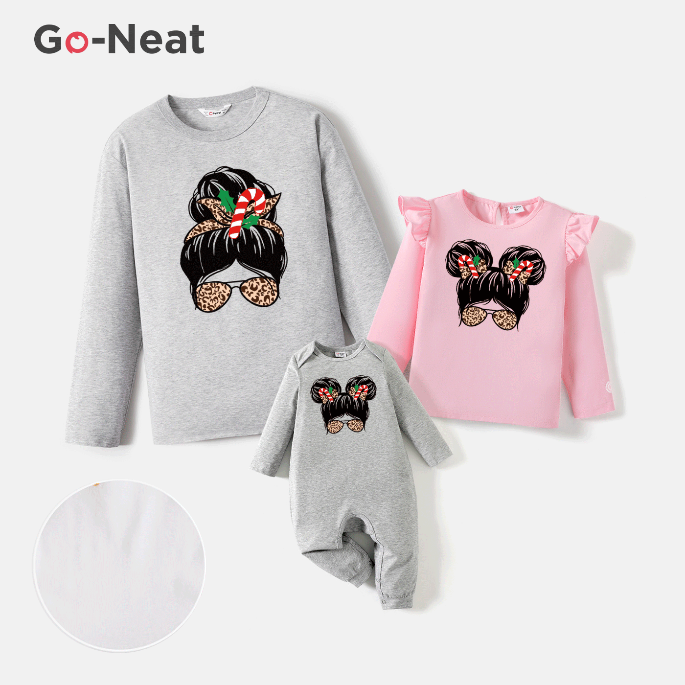 Go-Neat Water Repellent and Stain Resistant Christmas Mommy and Me Figure Print Long-sleeve Tee