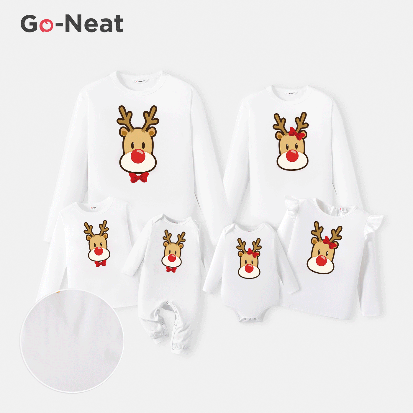 Go-Neat Water Repellent and Stain Resistant Christmas Family Matching Reindeer Print Long-sleeve Tee