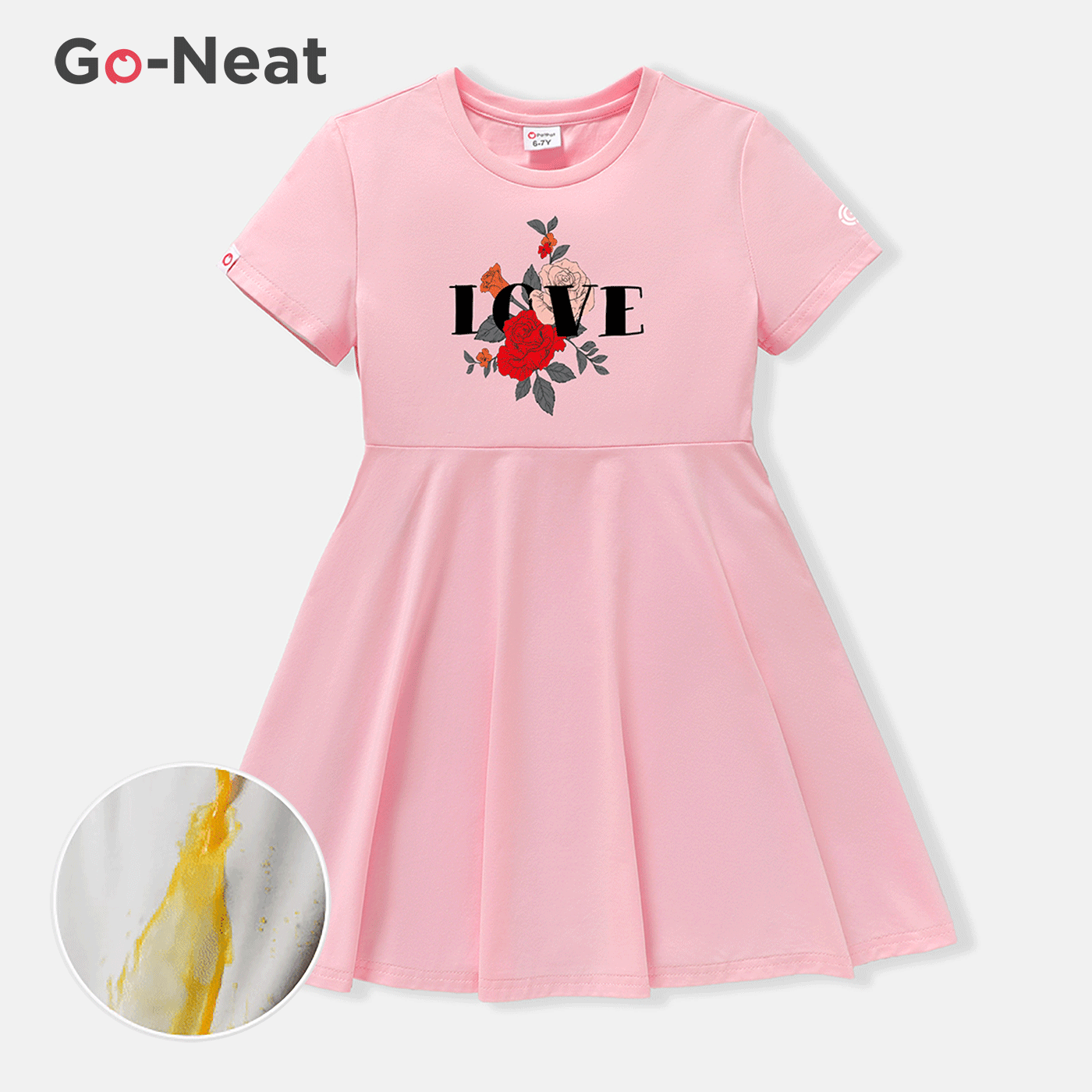 [4Y-14Y] Go-Neat Water Repellent and Stain Resistant Kid Girl Floral Letter Print Short-sleeve White