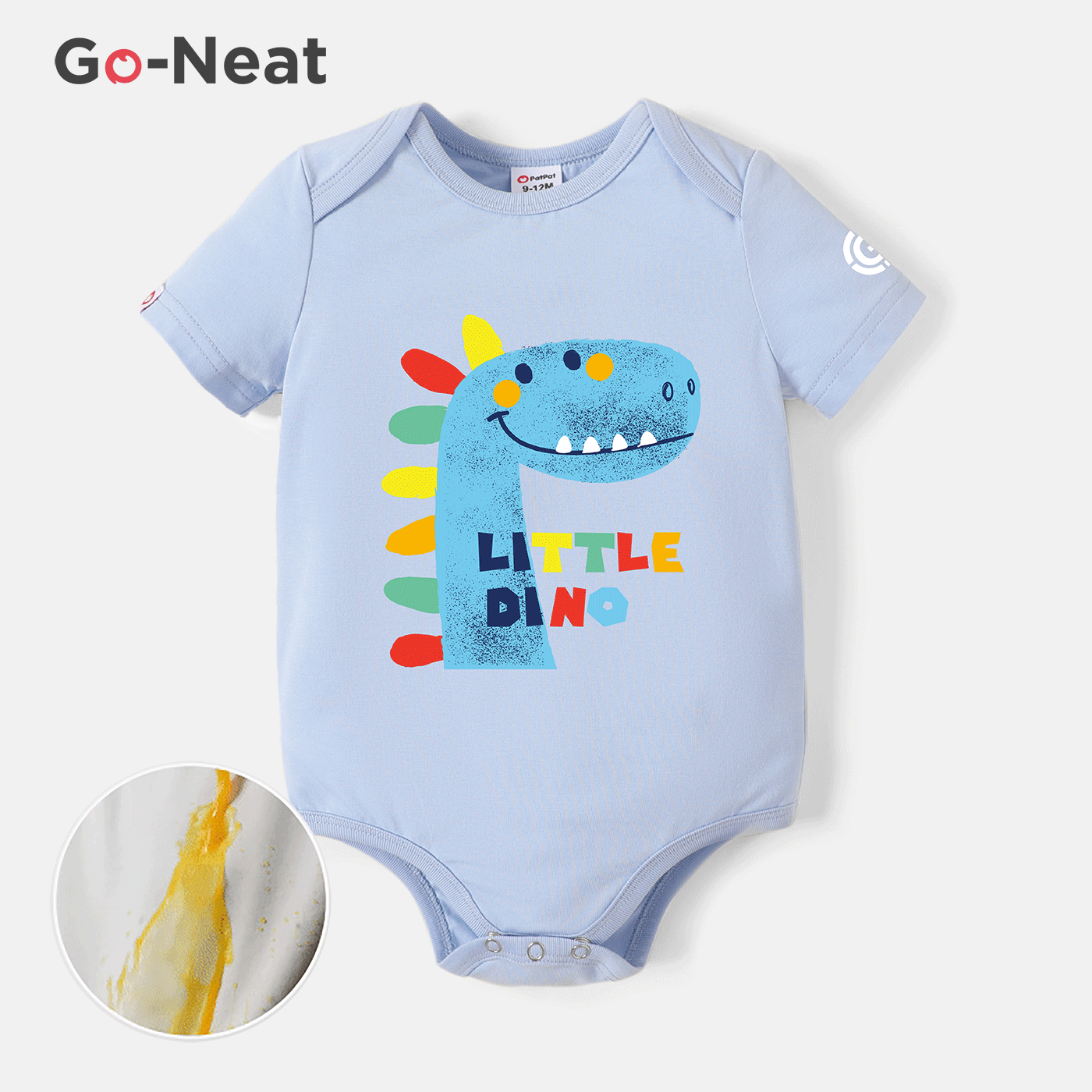 

[0M-24M] Go-Neat Water Repellent and Stain Resistant Baby Boy/Girl Colorful Dinosaur & Letter Print Short-sleeve Romper