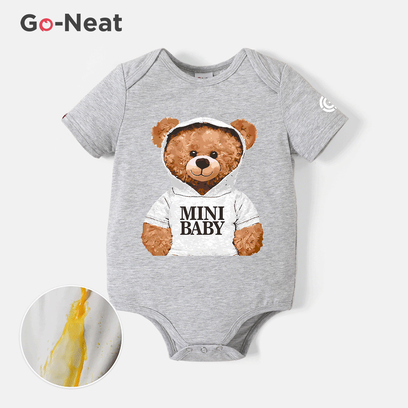 [0M-24M] Go-Neat Water Repellent and Stain Resistant Baby Boy Bear & Letter Print Short-sleeve Romper