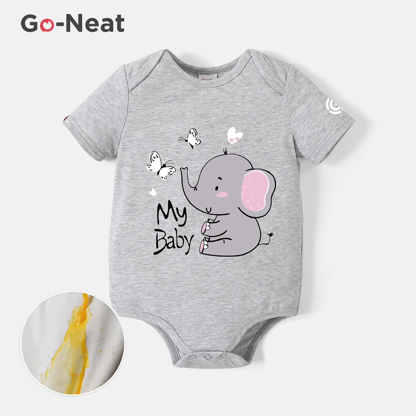 

[0M-24M] Go-Neat Water Repellent and Stain Resistant Baby Boy/Girl Elephant & Letter Print Short-sleeve Romper