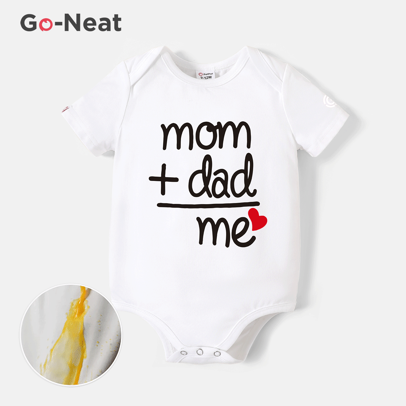 [0M-24M] Go-Neat Water Repellent and Stain Resistant Baby Boy/Girl Love Heart & Letter Print Short-sleeve Romper White