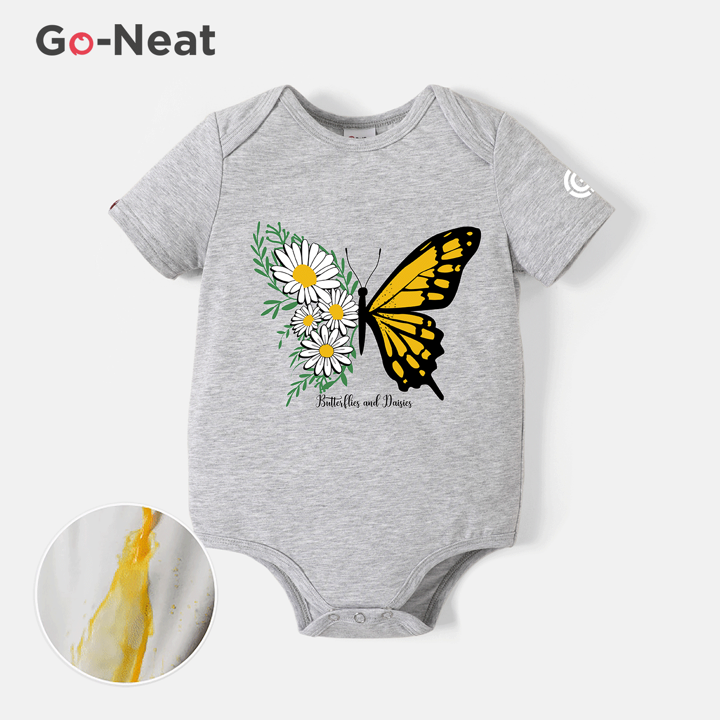 

[0M-24M] Go-Neat Stain Resistant Baby Girl Butterfly Print Short-sleeve Romper