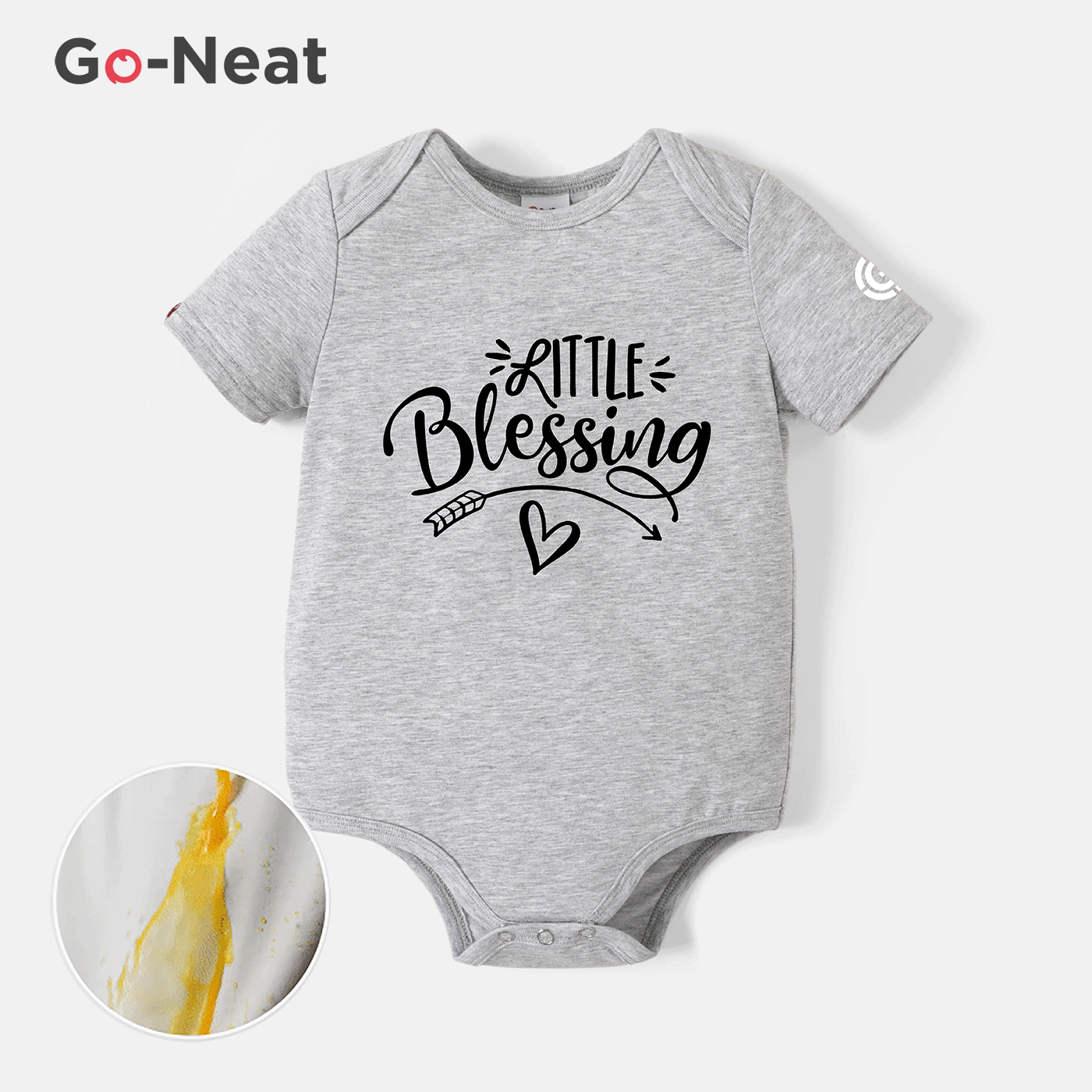 [0M-24M] Go-Neat Water Repellent and Stain Resistant Baby Boy/Girl Letter Print Short-sleeve Romper Light Grey