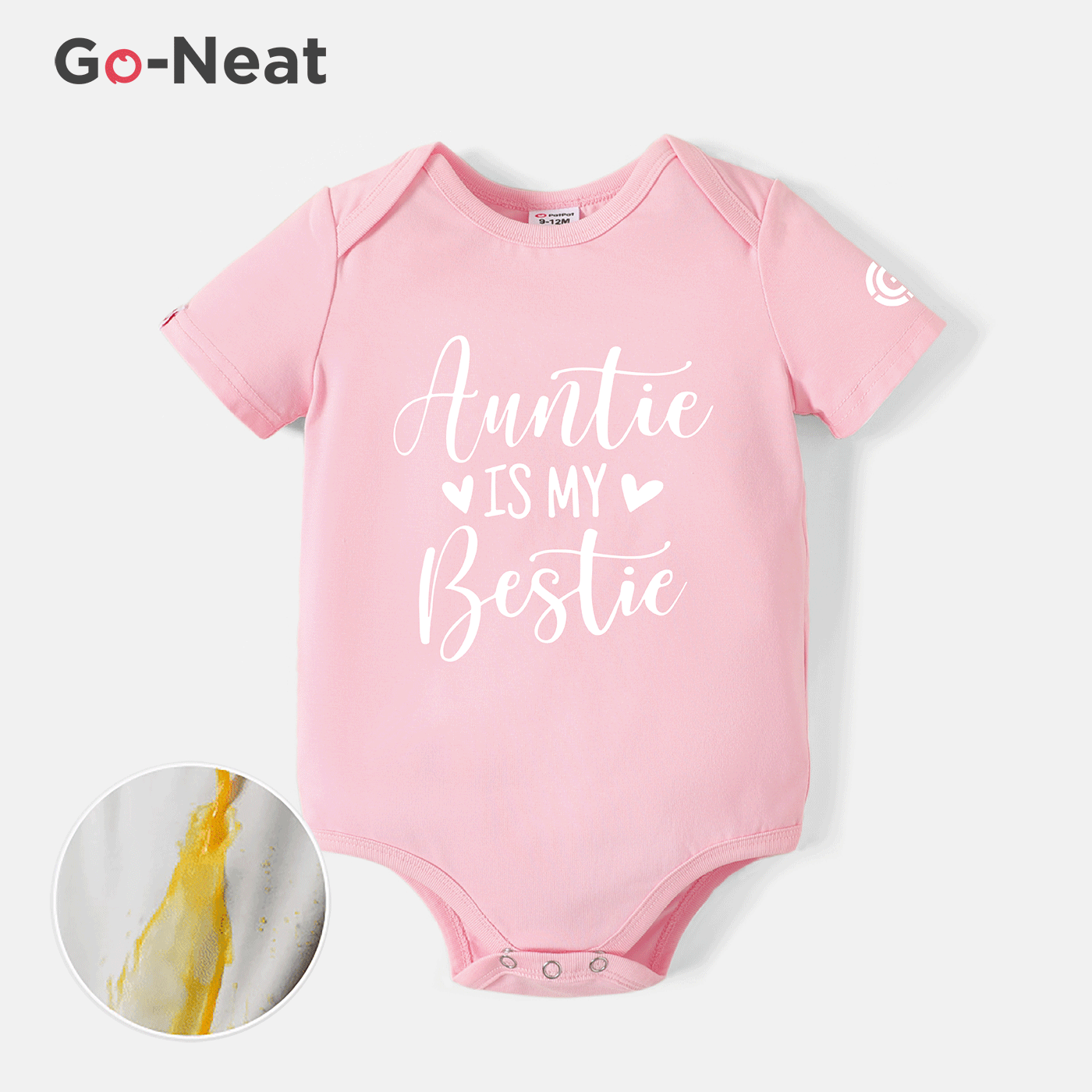 [0M-24M] Go-Neat Water Repellent and Stain Resistant Baby Girl Letter Print Short-sleeve Romper
