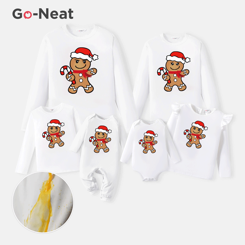 Go-Neat Water Repellent and Stain Resistant Christmas Family Matching Gingerbread Man Print Long-sleeve Tee