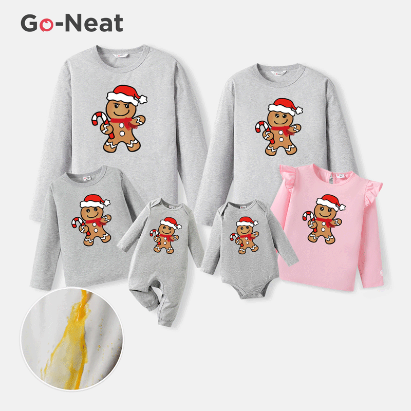 Go-Neat Water Repellent and Stain Resistant Christmas Family Matching Gingerbread Man Print Long-sleeve Tee Color block big image 1