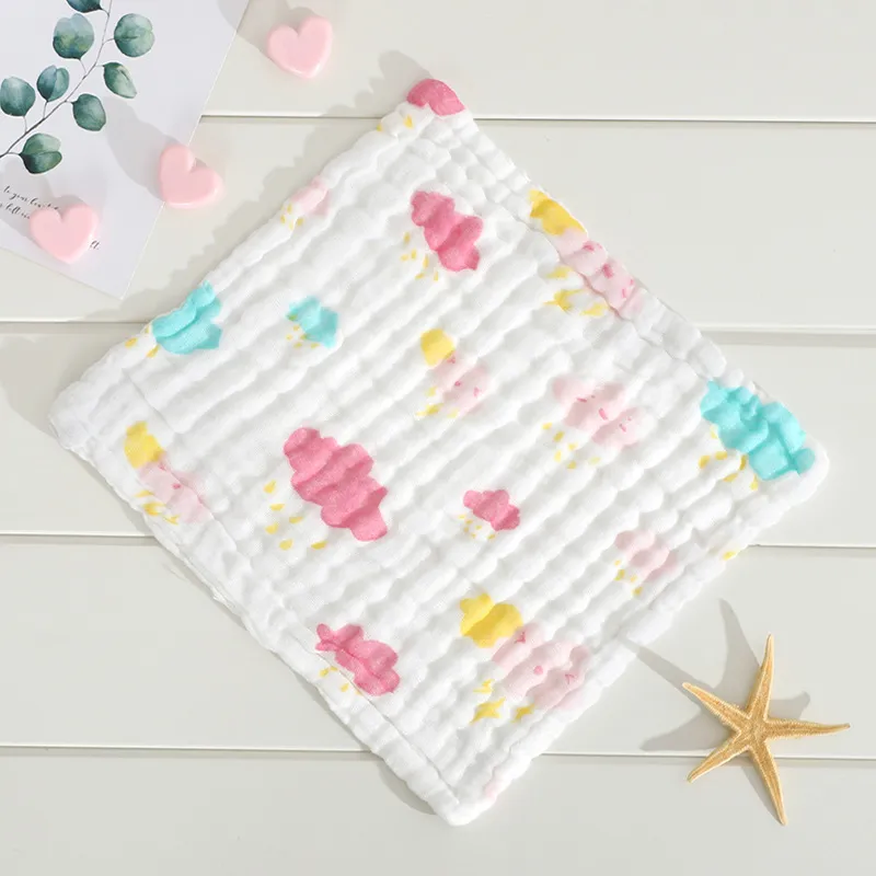 5-pack 100% Cotton Muslin Baby Washcloths Set Cartoon Animal Pattern 6 Layer Gauze Face Towels Saliva Towel  big image 10