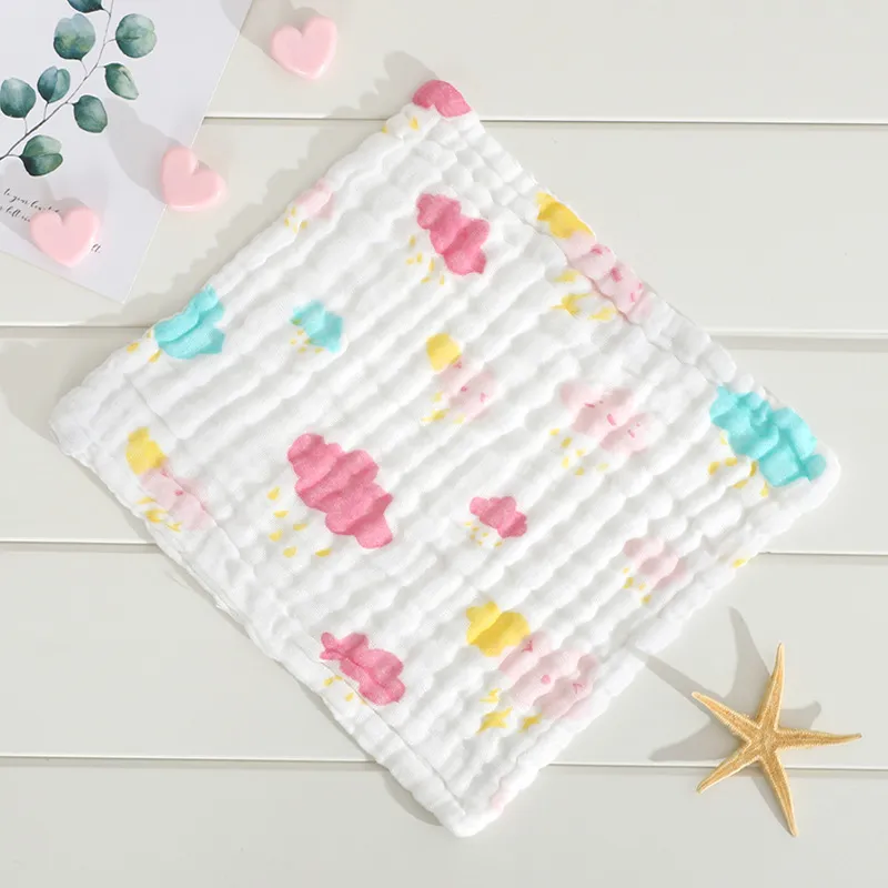 5-pack 100% Cotton Muslin Baby Washcloths Set Cartoon Animal Pattern 6 Layer Gauze Face Towels Saliva Towel big image 10