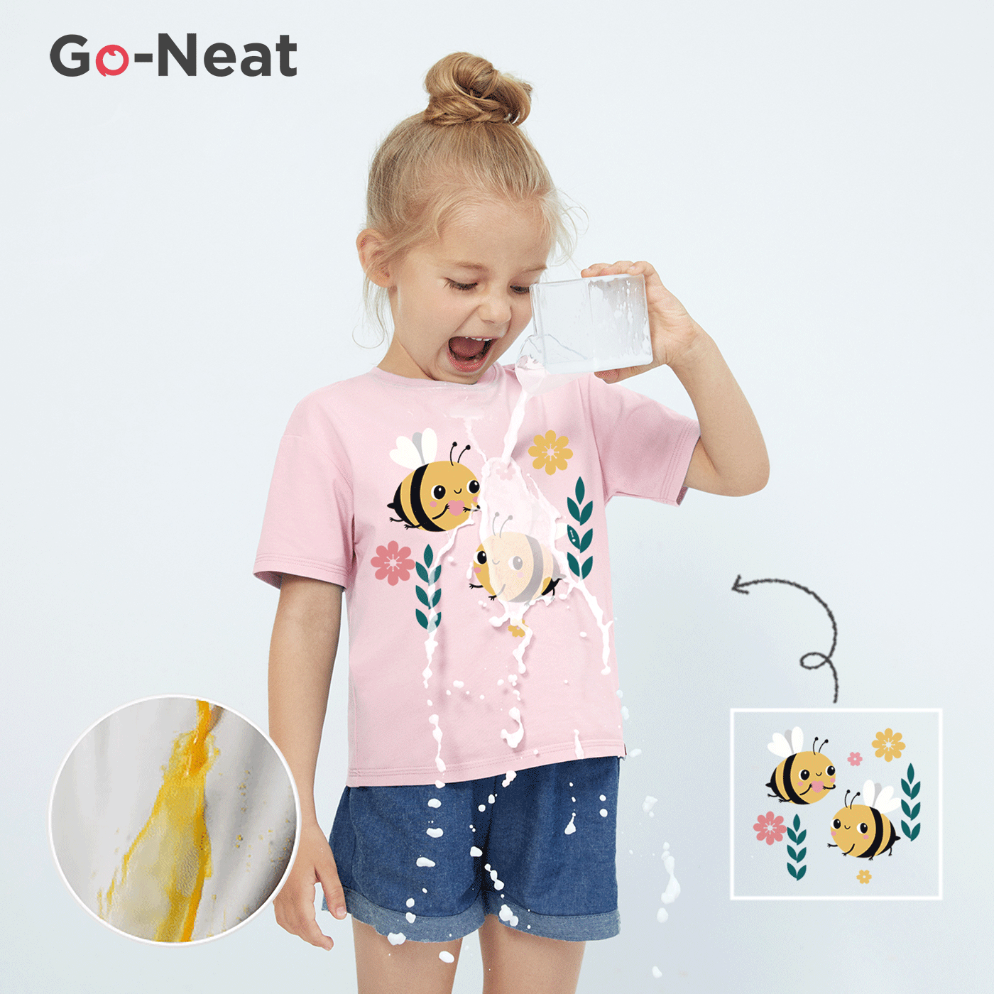 Go-Neat Resistente a manchas Criança Menina Estampado animal Manga curta T-shirts