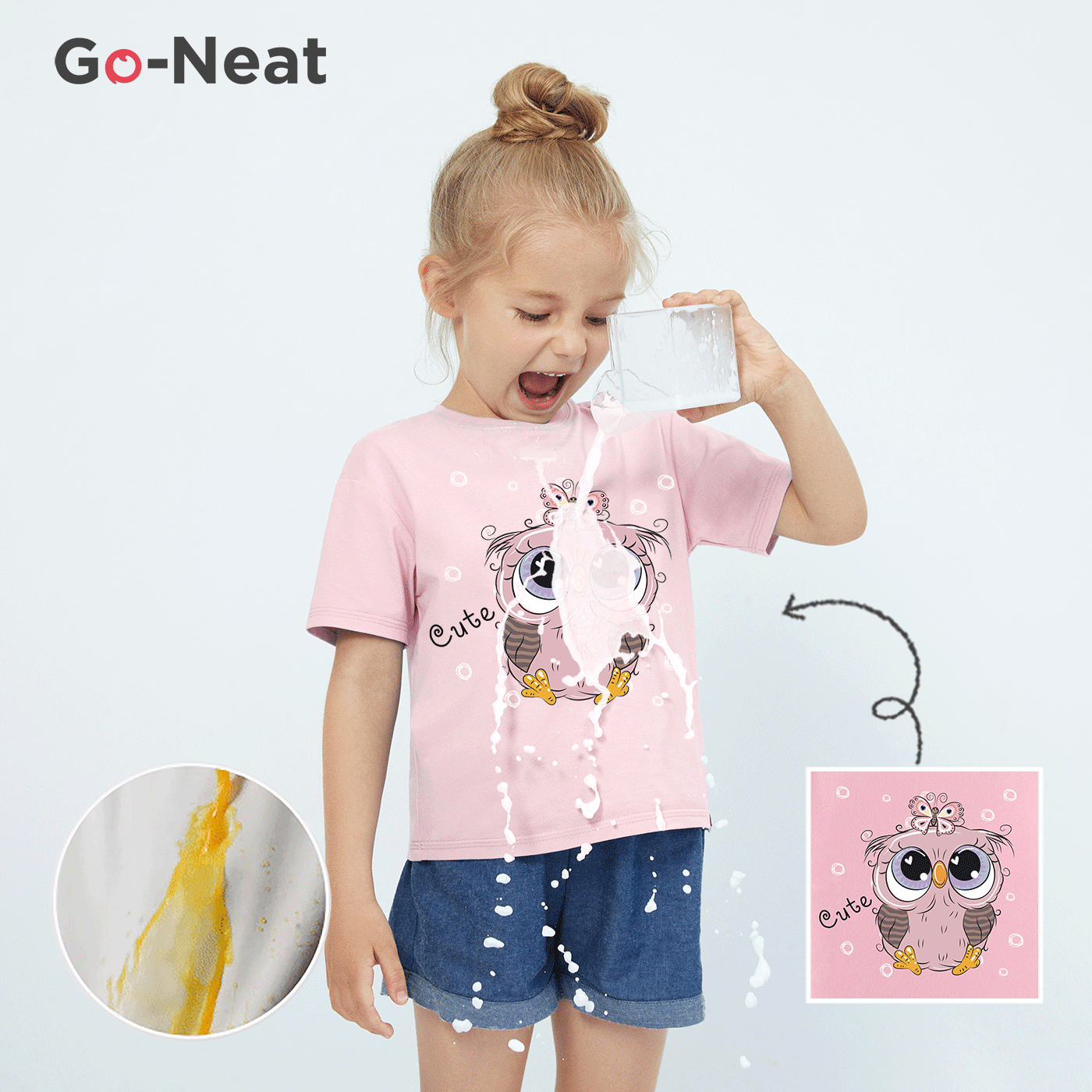 [2Y-6Y] Go-Neat Water Repellent and Stain Resistant Toddler Girl Animal Owl Print Short-sleeve Tee Pink