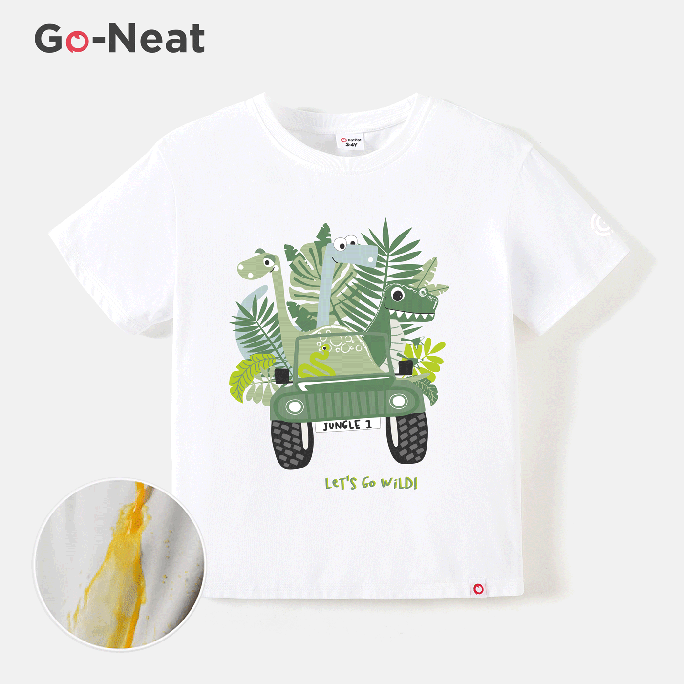 [2Y-6Y] Go-Neat Water Repellent and Stain Resistant Toddler Boy Animal Dinosaur Print Short-sleeve Tee White image 1