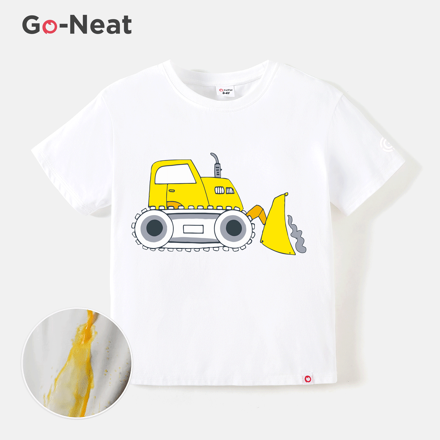 [2Y-6Y] Go-Neat Water Repellent and Stain Resistant Toddler Boy Vehicle Print Short-sleeve Tee White big image 1