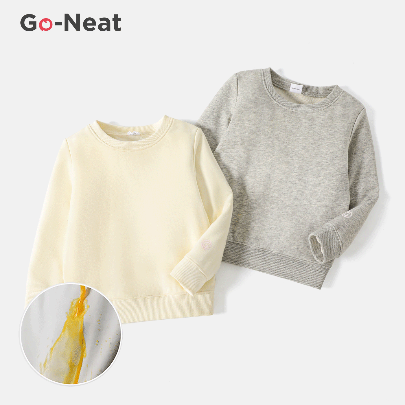 [2Y-14Y]Go-Neat Stain Repellent and Water Resistant Sibling Matching Solid Long-sleeve Sweatshirt Beige