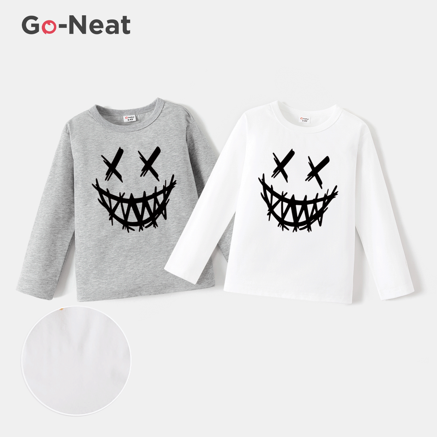 [5Y-14Y] Go-Neat Water Repellent and Stain Resistant Kid Girl/Boy Face Graphic Print Long-sleeve Tee White image 2