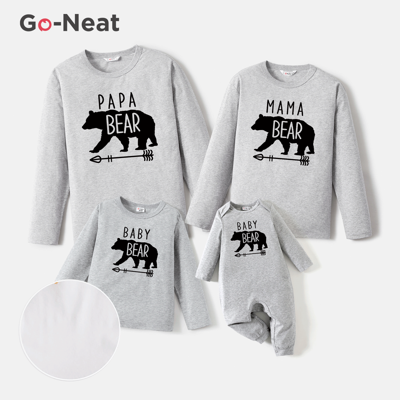 Go-Neat Water Repellent and Stain Resistant Family Matching Bear & Letter Print Long-sleeve Tee