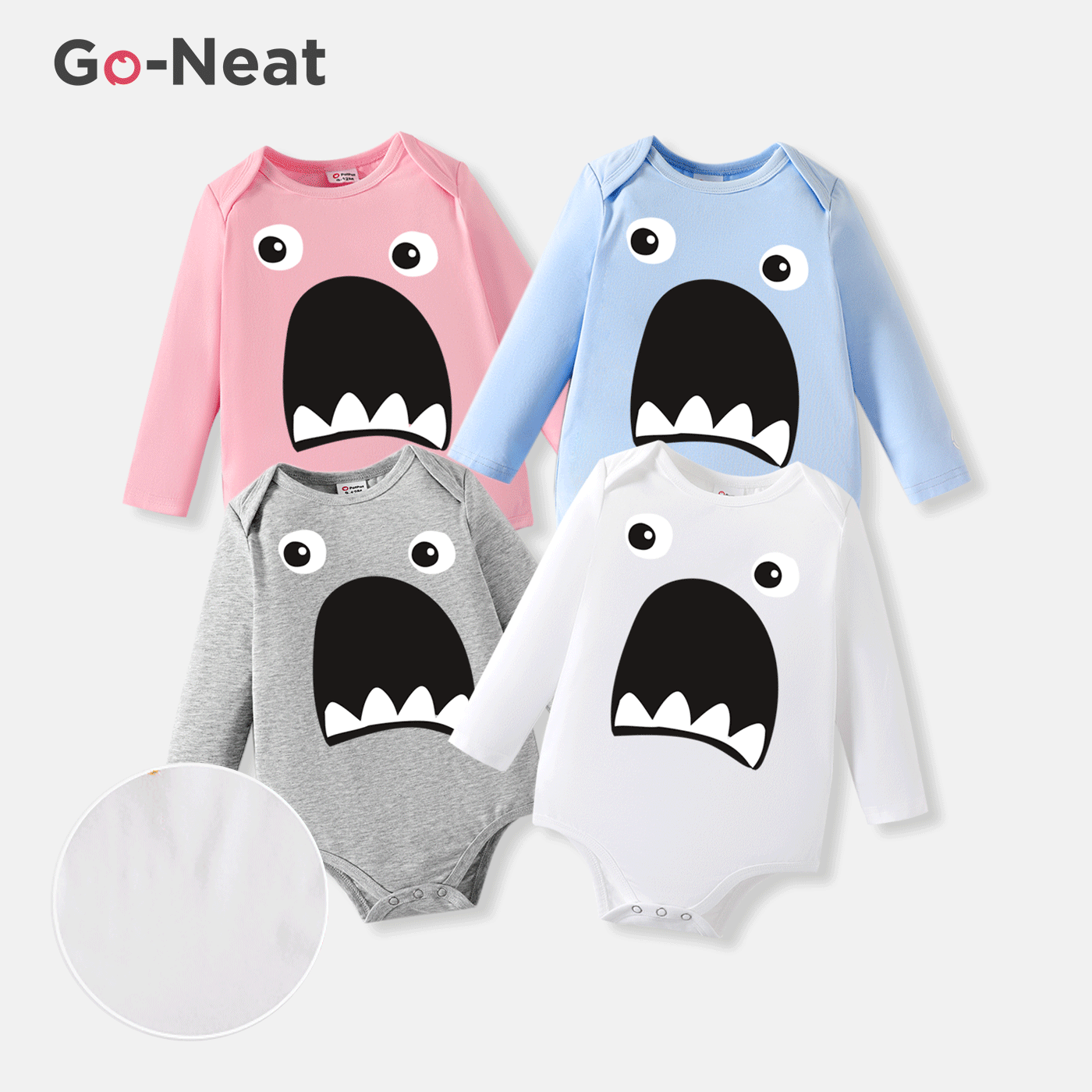 [0-24M]Go-Neat Water Repellent and Stain Resistant Baby Boy/Girl Shark Print Long-sleeve Romper