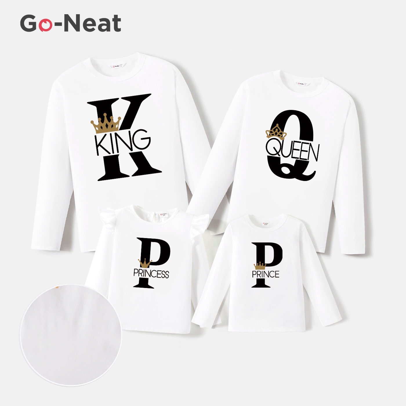 Go-Neat Water Repellent and Stain Resistant Family Matching KING & QUEEN Long-sleeve Tee White