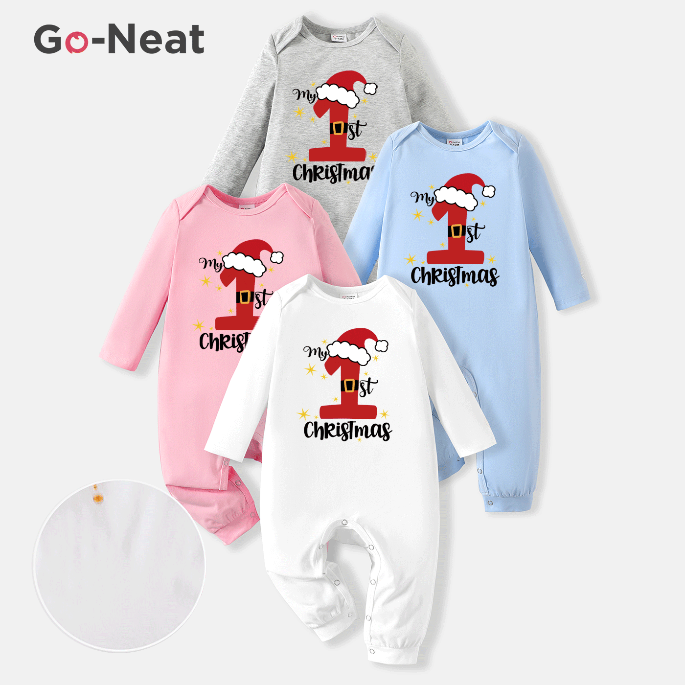 [0-24M]Go-Neat Water Repellent and Stain Resistant Baby Boy/Girl First Christmas Jumpsuit