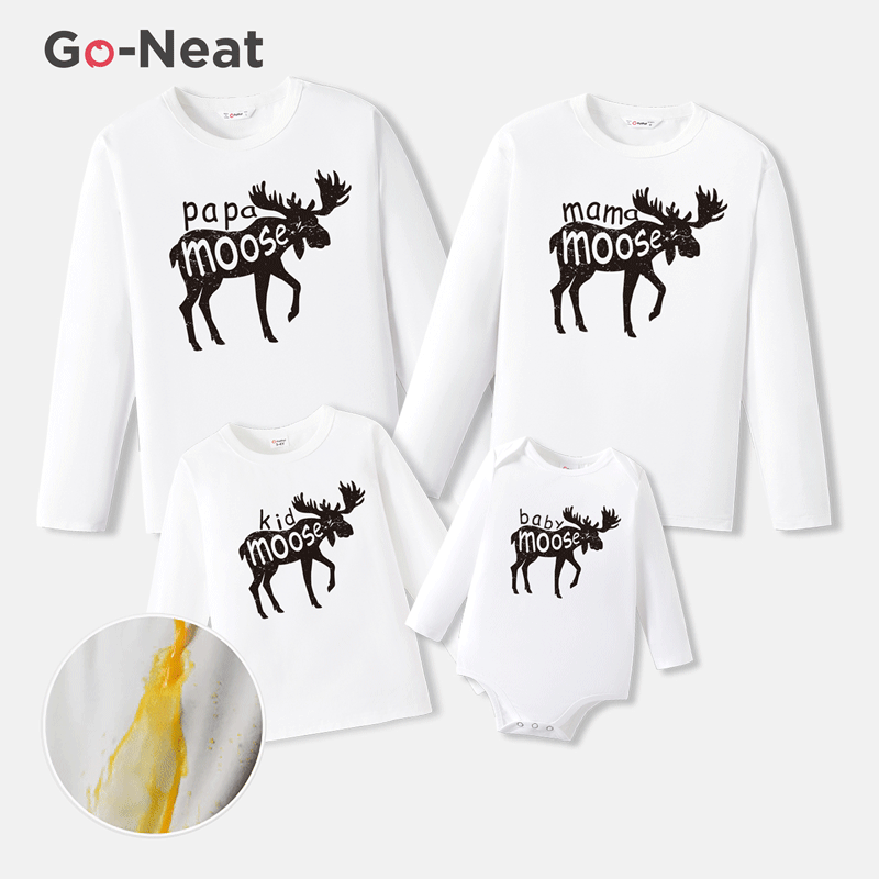Go-Neat Water Repellent and Stain Resistant Family Matching Christmas Moose Print Long-sleeve Tee