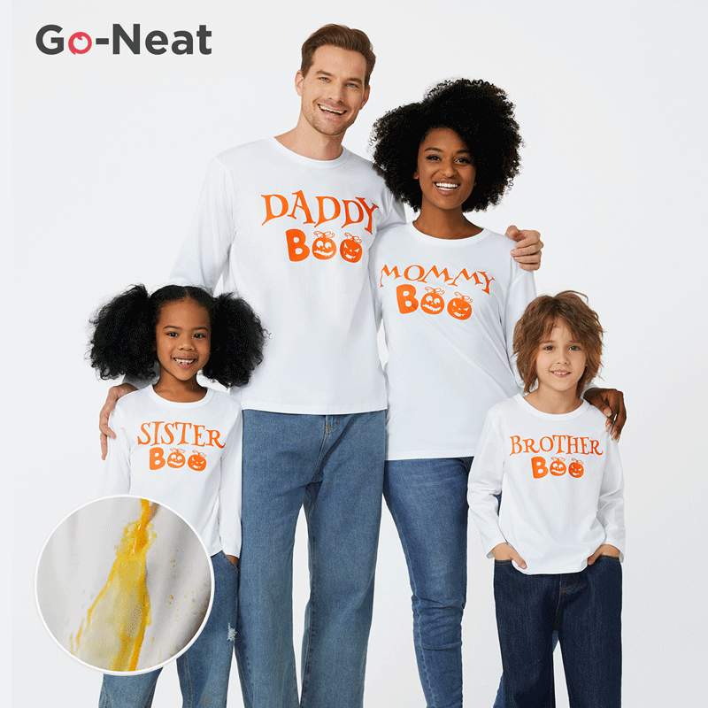 Go-Neat Water Repellent and Stain Resistant Halloween Family Matching Graphic White Long-sleeve Tee