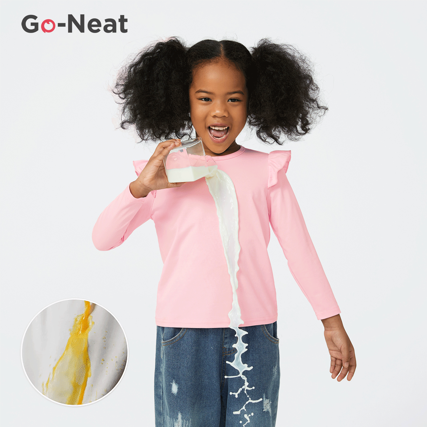 Go-Neat Fleckenbeständig Kleinkinder Mädchen Unifarben Langärmelig T-Shirts
