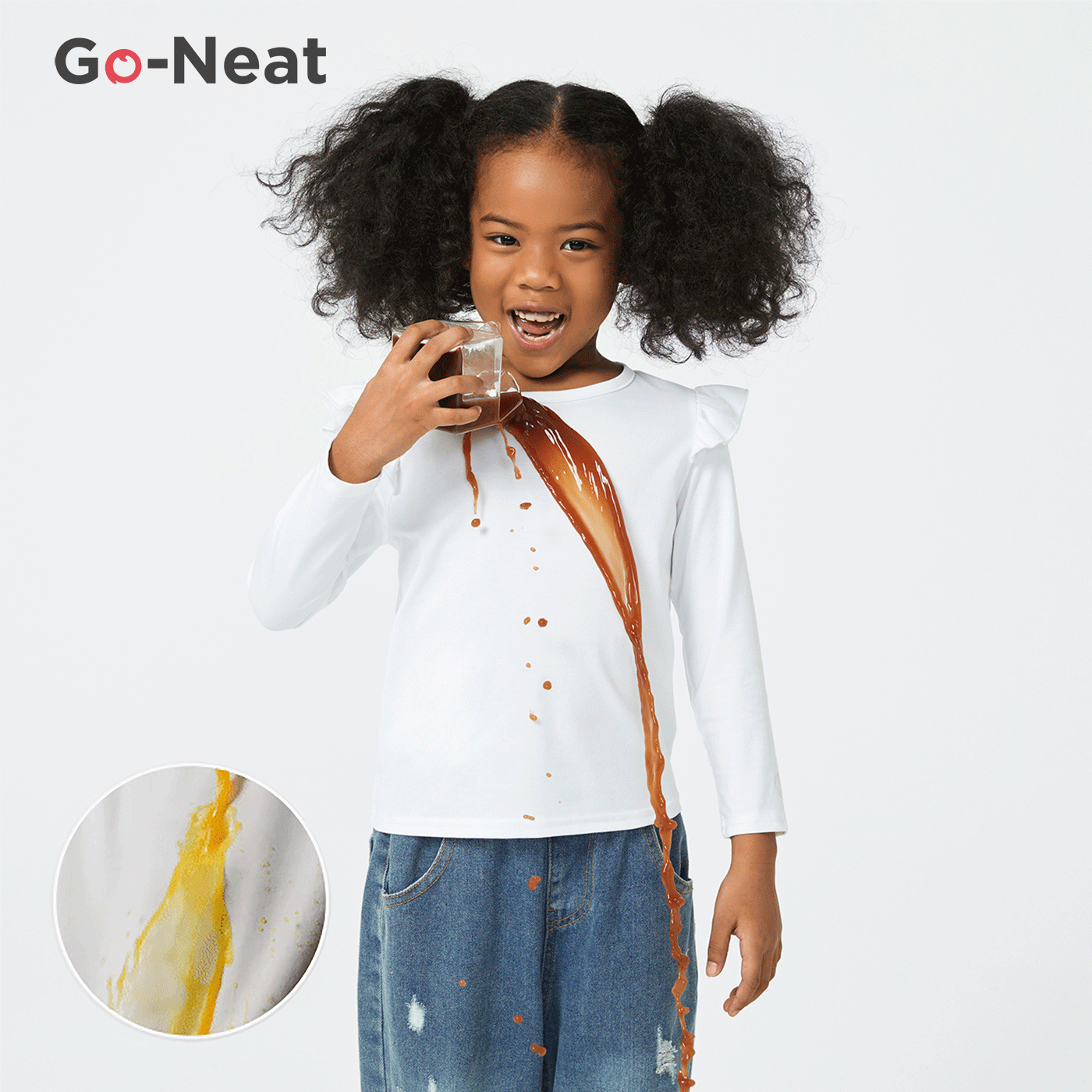 [2Y-6Y]Go-Neat Water Repellent and Stain Resistant Toddler Girl Solid Long-sleeve Tee