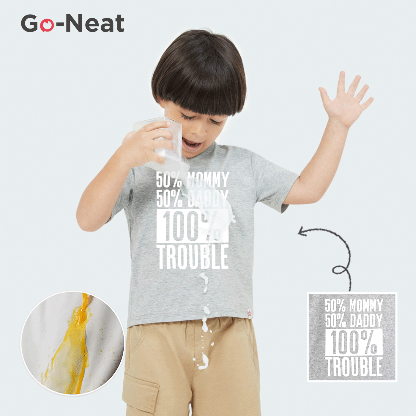 [2Y-6Y] Go-Neat Water Repellent and Stain Resistant Toddler Girl/Boy Letter Print Short-sleeve Grey Tee Grey