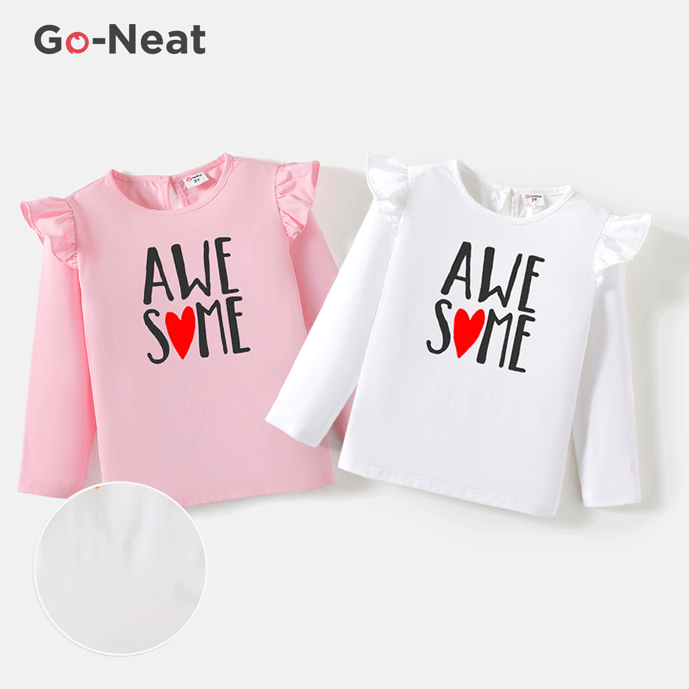 Go-Neat Resistente a manchas Criança Menina Letras Manga comprida T-shirts Branco big image 1