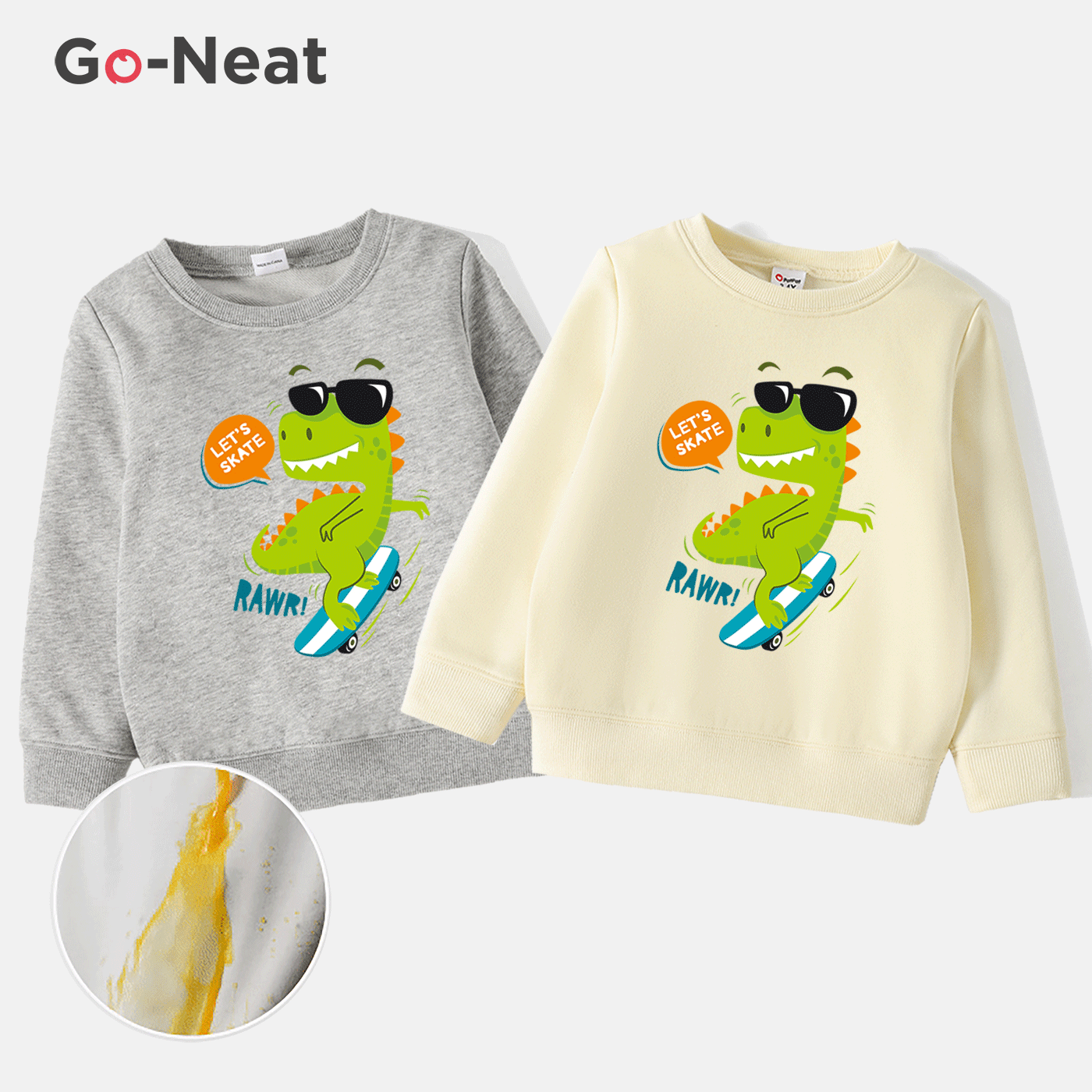 Go-Neat Water Repellent and Stain Resistant Sibling Matching Dinosaur Print Long-sleeve Sweatshirt